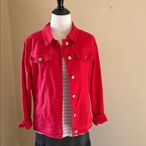 Women’s Bright Red Denim Jacket - Classic Button-Front Jean Coat